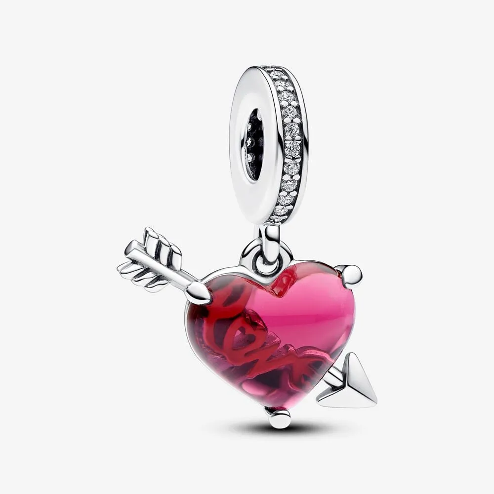 zawieszka pandora czerwone serce ze szkła murano przebite strzałą 793085c01