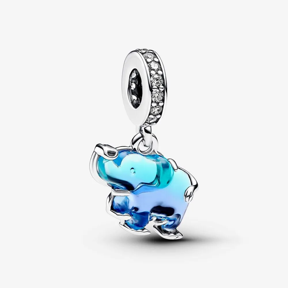 zawieszka pandora słoń z błękitnego szkła murano 793339c01