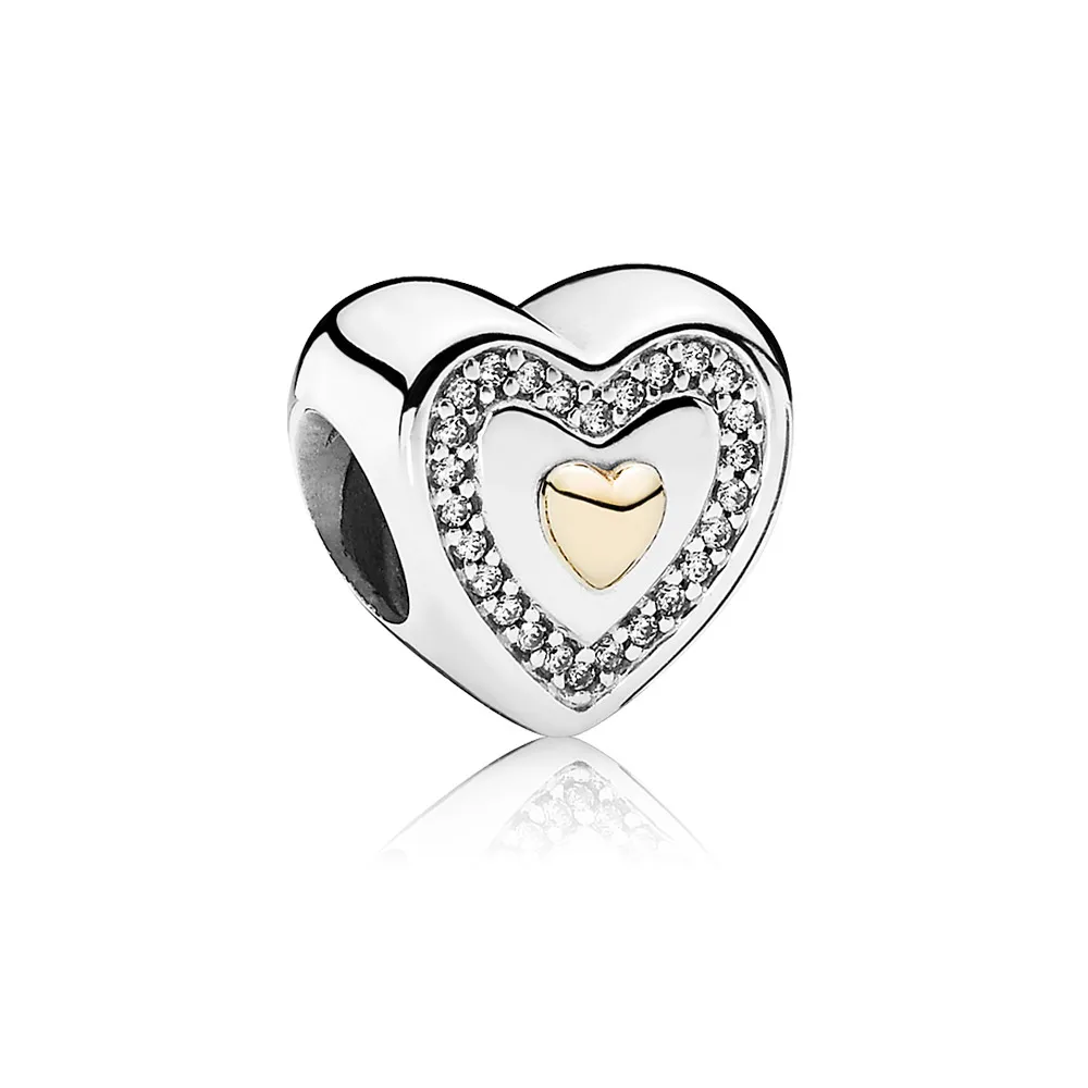 Heart silver charm with 14k heart and cubic zirconia - Pandora PL